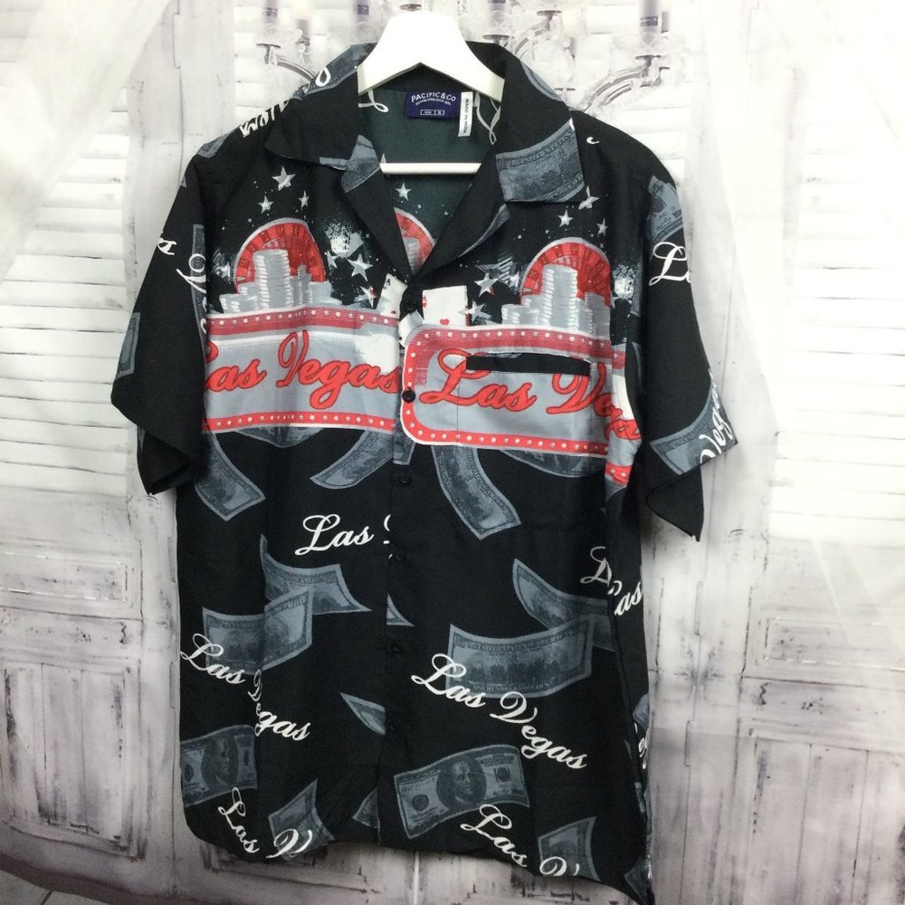 Vegas Casual Black Button Down Short Sleeve Shirt S